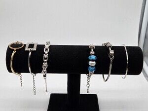 Lot Of 6 Bracelets Mixed Silver Gold Tone Charm Bangle Chain Jewelry Style DP